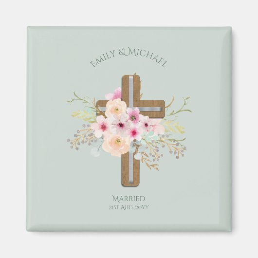 Personalisierte Hochzeit oder Jahrestag Blumenkreu Magnet (Vorne)