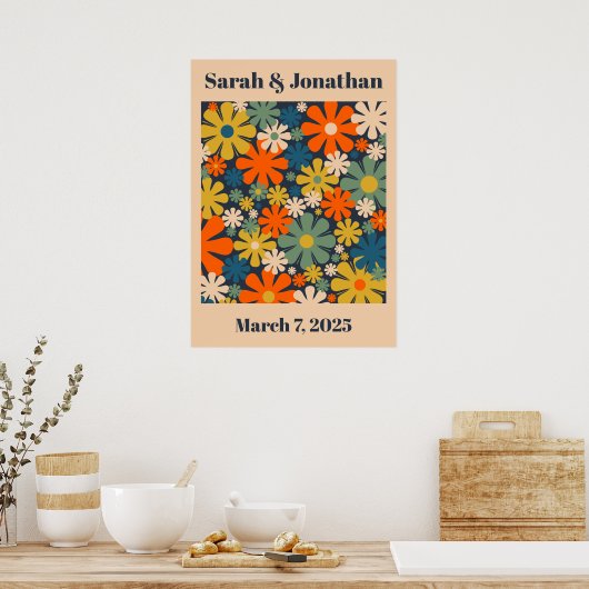 Personalisierte Hochzeit oder Jubiläum Retro Flora Poster (Küche)