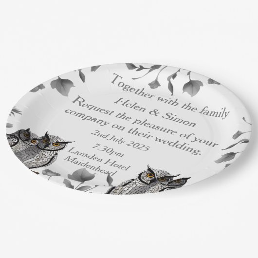 Personalisierte Hochzeit Pappteller (Schrägansicht)