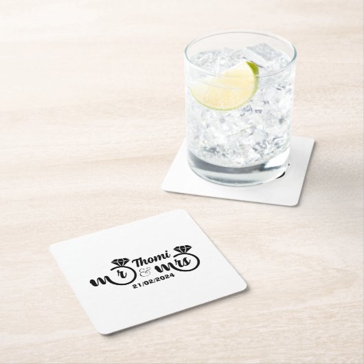 personalisierte Hochzeit Rechteckiger Pappuntersetzer (Vor Ort)