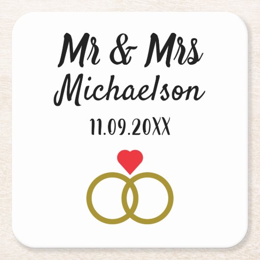 Personalisierte Hochzeit Rechteckiger Pappuntersetzer (Vorderseite)