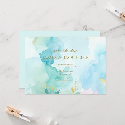 Personalisierte Hochzeit 'Save the Date' Aquarellb (Vorderseite/Rückseite Beispiel)