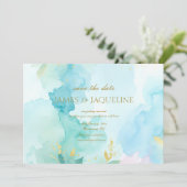 Personalisierte Hochzeit 'Save the Date' Aquarellb (Stehend Vorderseite)