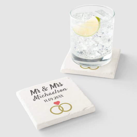 Personalisierte Hochzeit Steinuntersetzer (Seitenansicht)