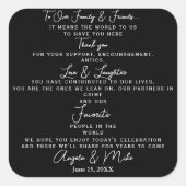 personalisierte Hochzeit Vielen Dank für Ihr Inter Quadratischer Aufkleber (Vorderseite)