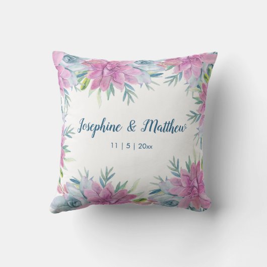 Personalisierte Hochzeit von Aquarellbildern Kissen (Rückseite)