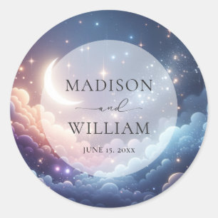 Personalisierte Hochzeit von Celestial Moon und St Runder Aufkleber