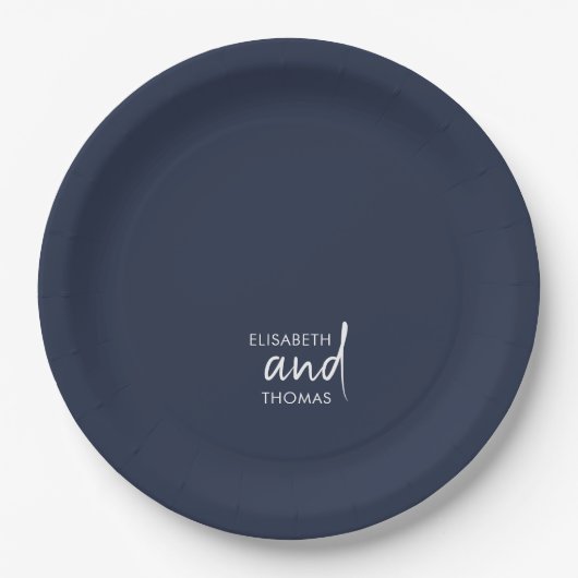 Personalisierte Hochzeit von Navy Blue Pappteller (Vorderseite)
