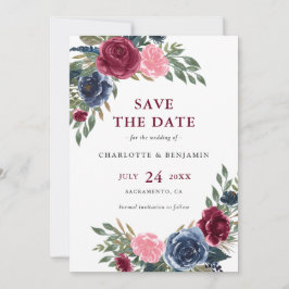 Personalisierte Hochzeit von Navy Blue und Burgund Save The Date