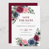 Personalisierte Hochzeit von Navy Blue und Burgund Save The Date (Vorne/Hinten)