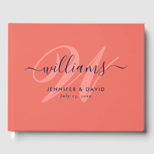 Personalisierte Hochzeit von Navy Blue und Coral M Gästebuch