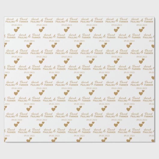 Personalisierte Hochzeitgoldenherzen Geschenkpapier (Flach)