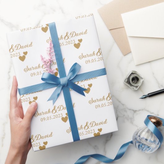 Personalisierte Hochzeitgoldenherzen Geschenkpapier (Schenken)