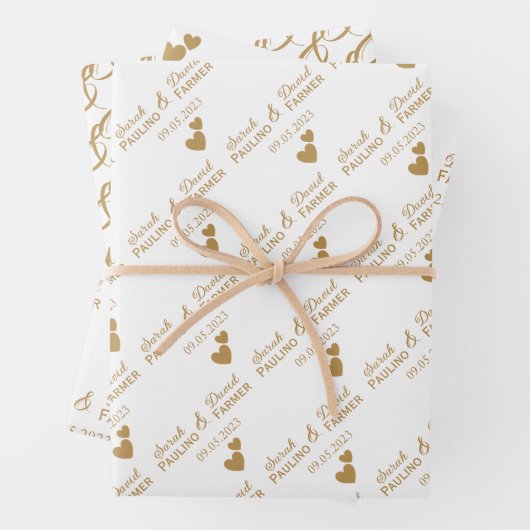Personalisierte Hochzeitgoldenherzen Geschenkpapier Set (Beispiel)