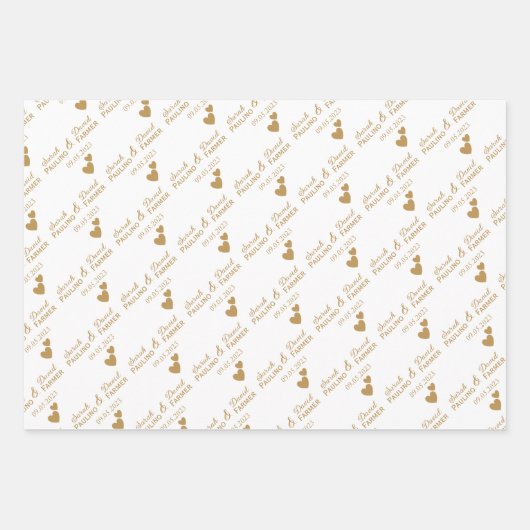 Personalisierte Hochzeitgoldenherzen Geschenkpapier Set (Vorderseite)