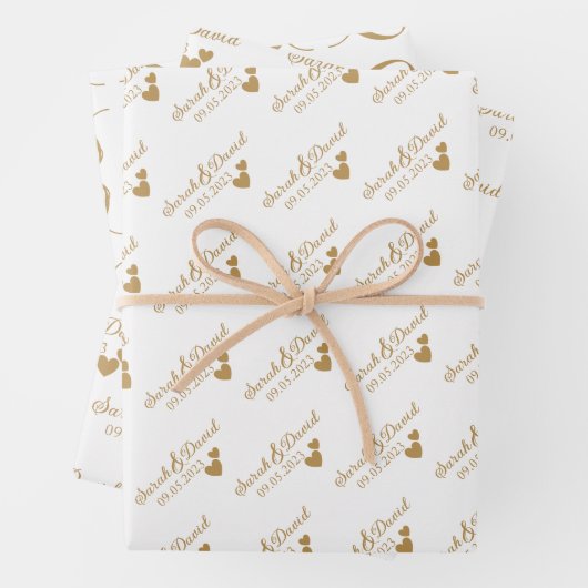 Personalisierte Hochzeitgoldenherzen Geschenkpapier Set (Beispiel)