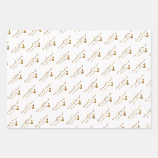 Personalisierte Hochzeitgoldenherzen Geschenkpapier Set (Vorderseite)