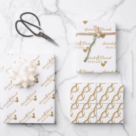 Personalisierte Hochzeitgoldenherzen Geschenkpapier Set