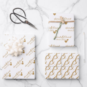 Personalisierte Hochzeitgoldenherzen Geschenkpapier Set