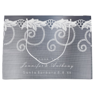 Personalisierte Hochzeitgraue, graue, weiße Spitze Große Geschenktüte