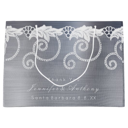 Personalisierte Hochzeitgraue, graue, weiße Spitze Große Geschenktüte (Vorderseite)
