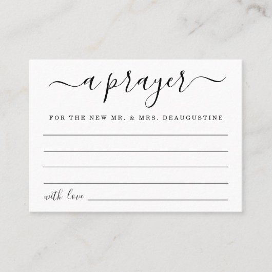 Personalisierte Hochzeits-Gebets-Karte - einfach Telefonnummerkarte (Vorderseite)