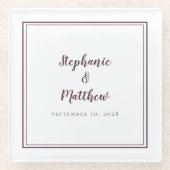 Personalisierte Hochzeitsbride & Groom Cassis Lila Glasuntersetzer (Vorderseite)