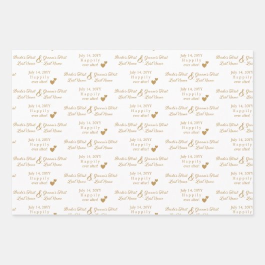 Personalisierte Hochzeitsbride & Groom Goldene Her Geschenkpapier Set (Vorderseite 2)