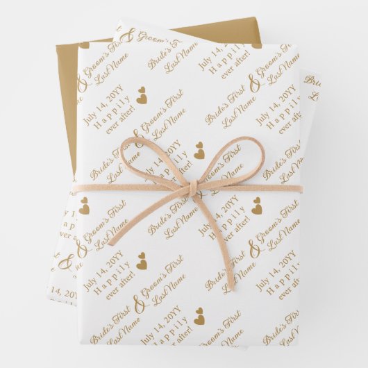 Personalisierte Hochzeitsbride & Groom Goldene Her Geschenkpapier Set (Beispiel)
