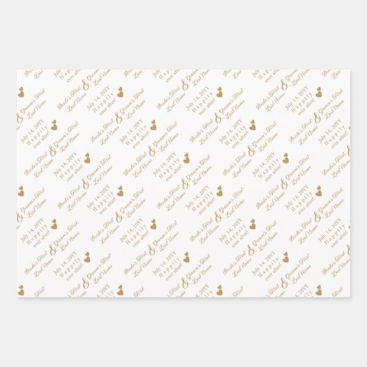 Personalisierte Hochzeitsbride & Groom Goldene Her Geschenkpapier Set (Vorderseite)
