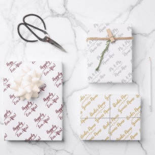 Personalisierte Hochzeitsbride Groom Silbergott Ro Geschenkpapier Set