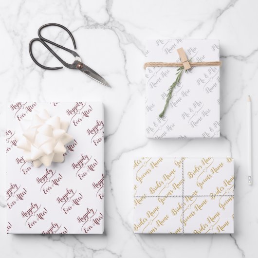 Personalisierte Hochzeitsbride Groom Silbergott Ro Geschenkpapier Set (Vorderseite)