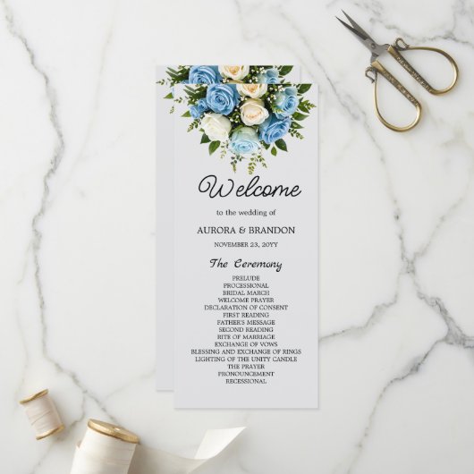 Personalisierte Hochzeitsbroschüre mit Rose Programm (Vorderseite/Rückseite Beispiel)