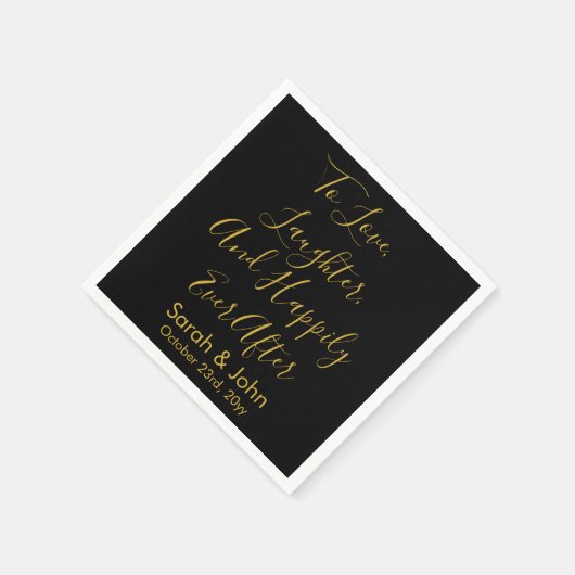 Personalisierte Hochzeitsempfehlung mit Black Gold Serviette (Ecke)
