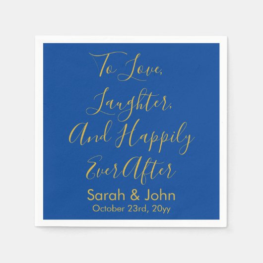 Personalisierte Hochzeitsempfehlung mit Blue & Gol Serviette (Vorderseite)