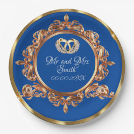 Personalisierte Hochzeitsfeier Gold und Blue Pappteller
