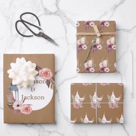 Personalisierte Hochzeitsfeier Wasserfarbe Geschenkpapier Set (Vorderseite)