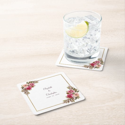 Personalisierte Hochzeitsflora Rechteckiger Pappuntersetzer (Vor Ort)