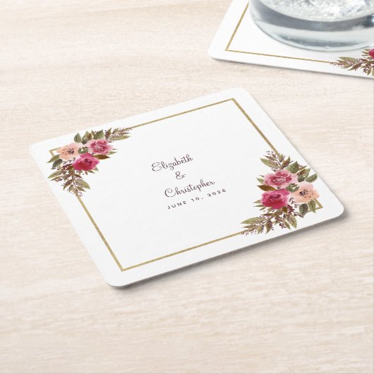 Personalisierte Hochzeitsflora Rechteckiger Pappuntersetzer (angewinkelt)