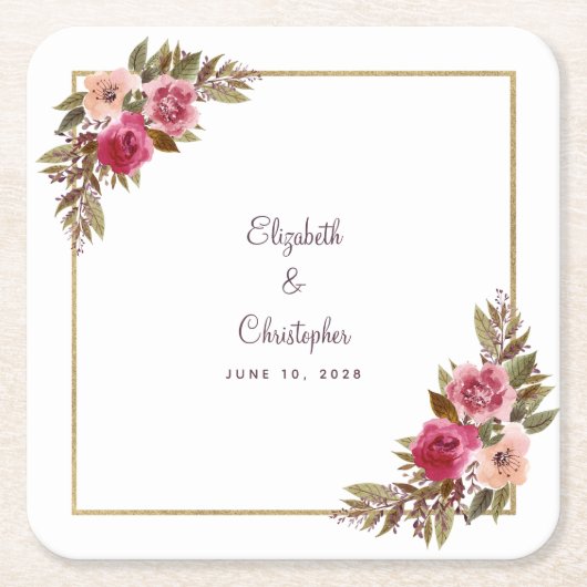 Personalisierte Hochzeitsflora Rechteckiger Pappuntersetzer (Vorderseite)