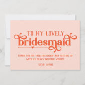 Personalisierte Hochzeitskarte für Bridesmaid (Vorderseite)