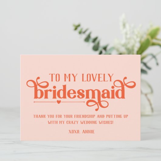 Personalisierte Hochzeitskarte für Bridesmaid (Stehend Vorderseite)