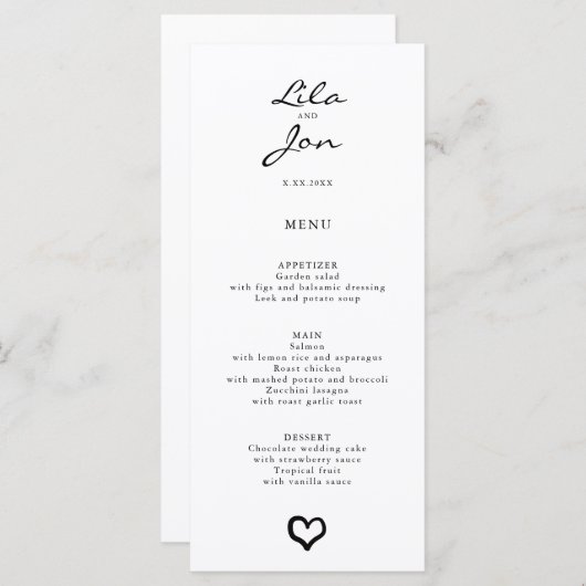 Personalisierte Hochzeitskarte Menükarte (Vorne/Hinten)