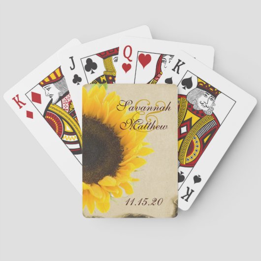 Personalisierte Hochzeitskarten für Sonnenblumen Spielkarten (Rückseite)