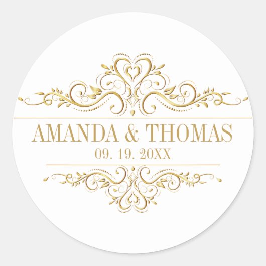 Personalisierte Hochzeitskleber aus weißem Rahmen Runder Aufkleber (Vorderseite)