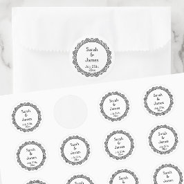 Personalisierte Hochzeitskleber mit Zierrahmen Runder Aufkleber