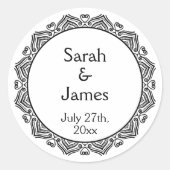 Personalisierte Hochzeitskleber mit Zierrahmen Runder Aufkleber (Vorderseite)