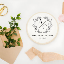 Personalisierte Hochzeitslogos in Beige und Schwar Runder Aufkleber