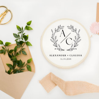 Personalisierte Hochzeitslogos in Beige und Schwar Runder Aufkleber