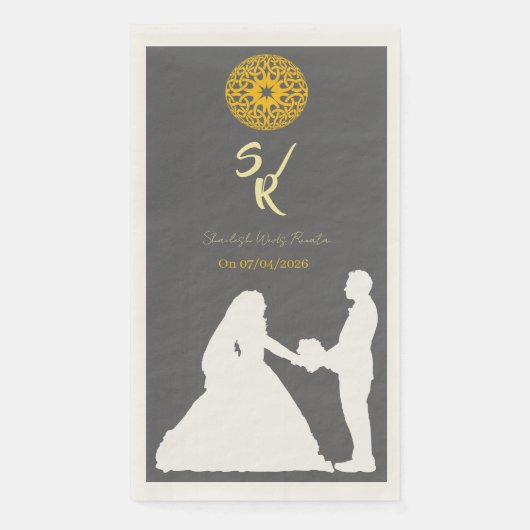 Personalisierte Hochzeitspaar-Silhouette Monogramm Serviette (Vorderseite)
